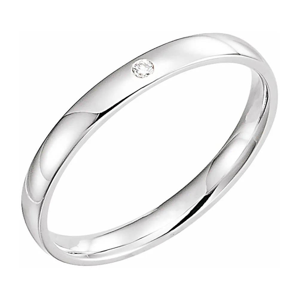 2.5mm 14k White Gold .02 CT Diamond Half Round Comfort Fit Band