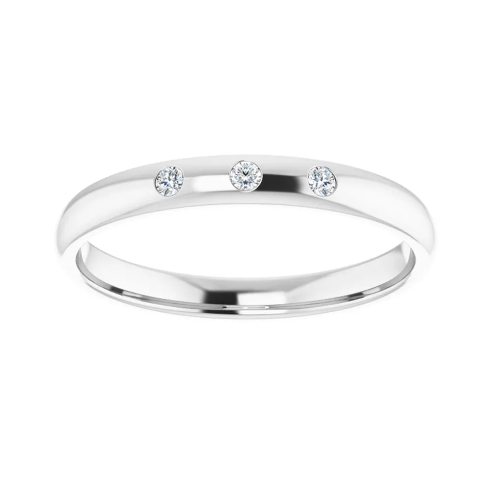 2.5mm 14k White Gold .06Ct Diamond 3 Stone Half Round Comfort Fit Band