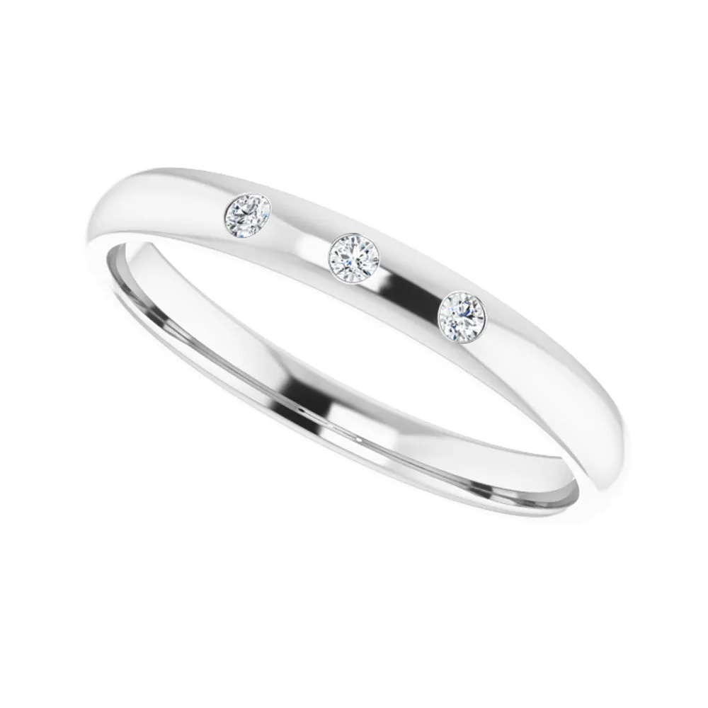 2.5mm 14k White Gold .06Ct Diamond 3 Stone Half Round Comfort Fit Band