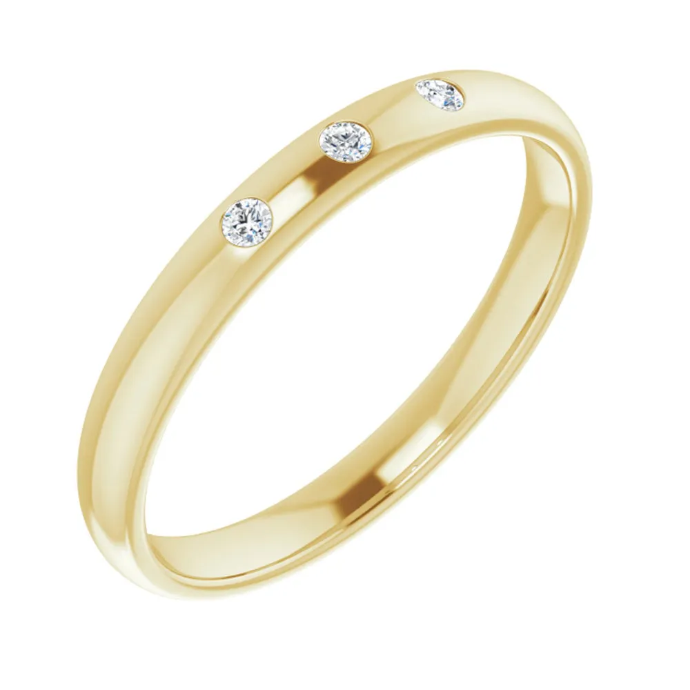 2.5mm 14k Yellow Gold & 3 Stone Diamond Half Round Comfort Fit Band