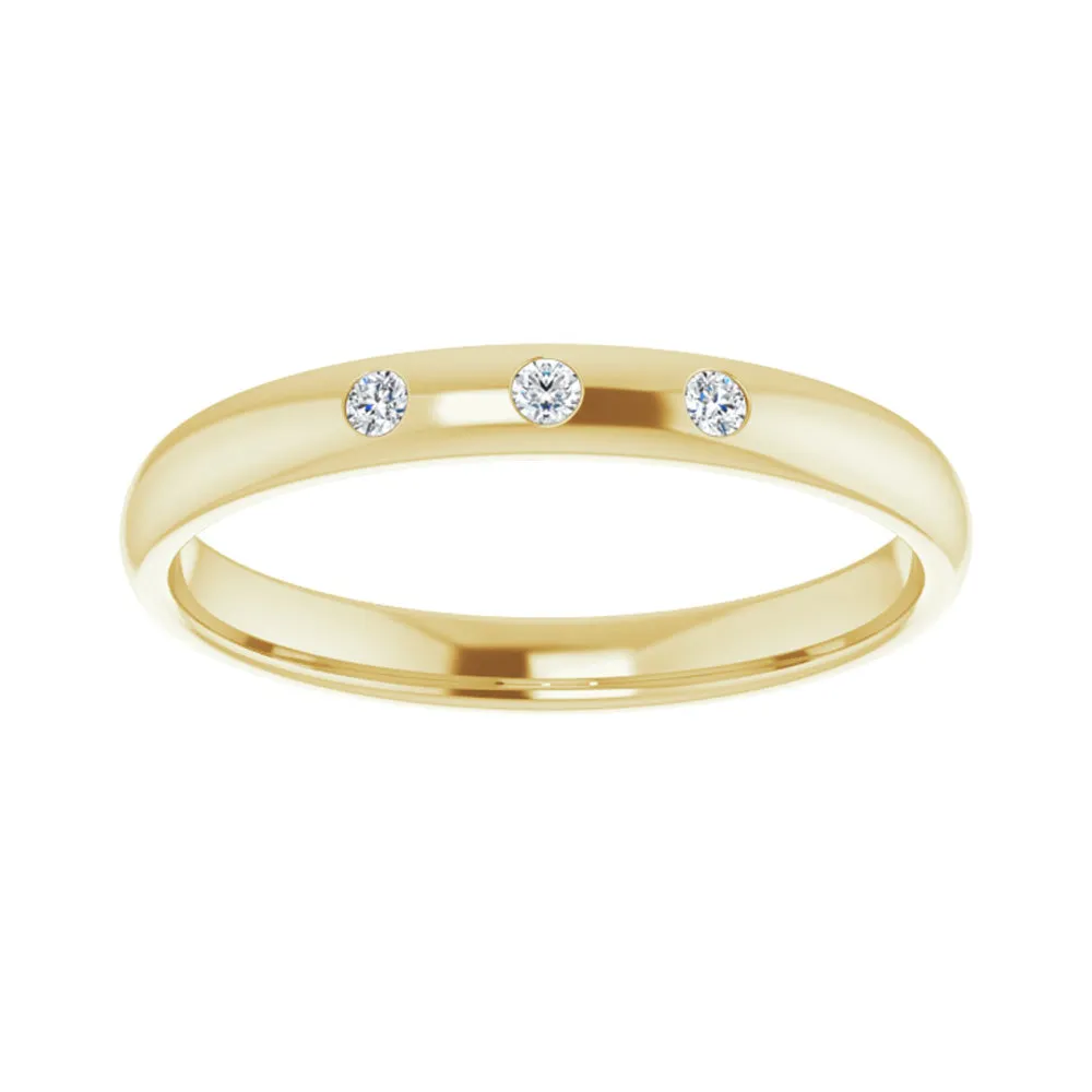 2.5mm 14k Yellow Gold & 3 Stone Diamond Half Round Comfort Fit Band