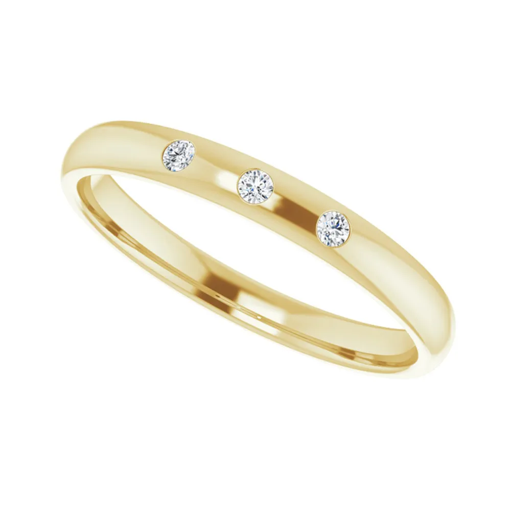 2.5mm 14k Yellow Gold & 3 Stone Diamond Half Round Comfort Fit Band