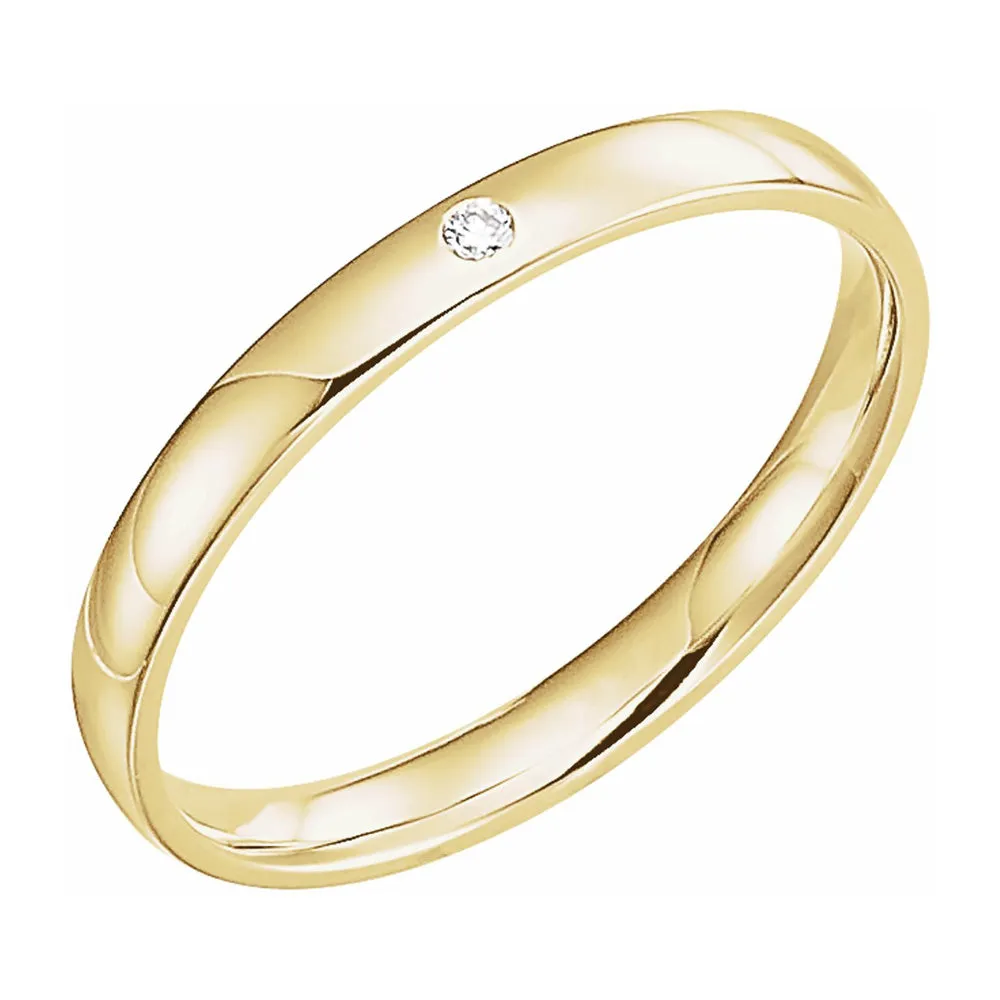 2.5mm 14k Yellow Gold .02 CT Diamond Half Round Comfort Fit Band