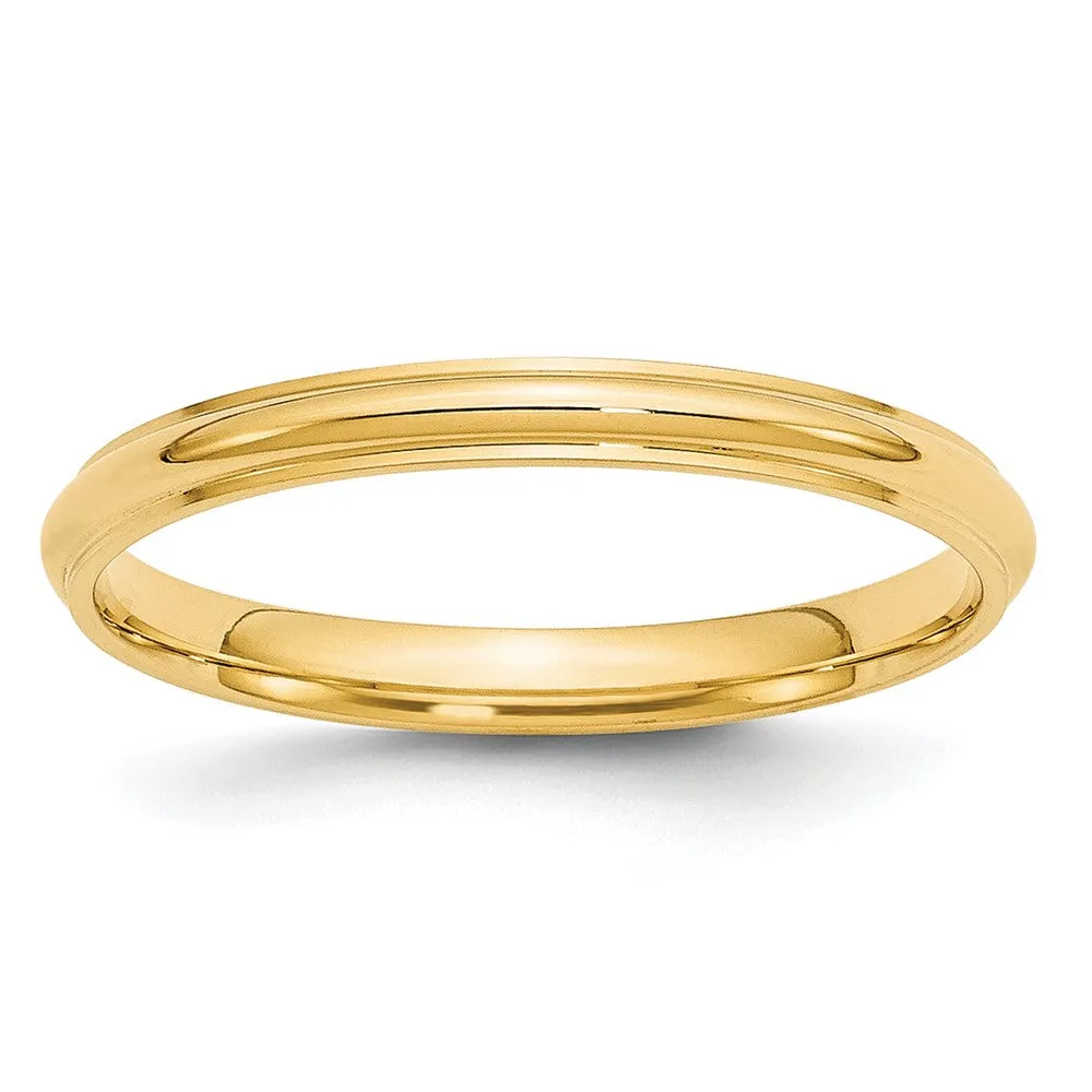 2.5mm to 6mm 10K Yellow Gold Half Round Ridged Edge Standard Fit Band