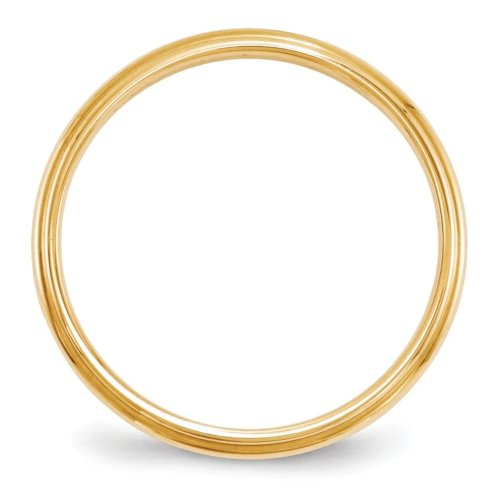 2.5mm to 6mm 10K Yellow Gold Half Round Ridged Edge Standard Fit Band