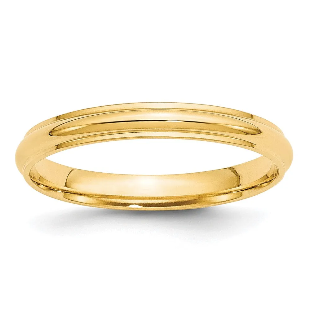 2.5mm to 6mm 10K Yellow Gold Half Round Ridged Edge Standard Fit Band