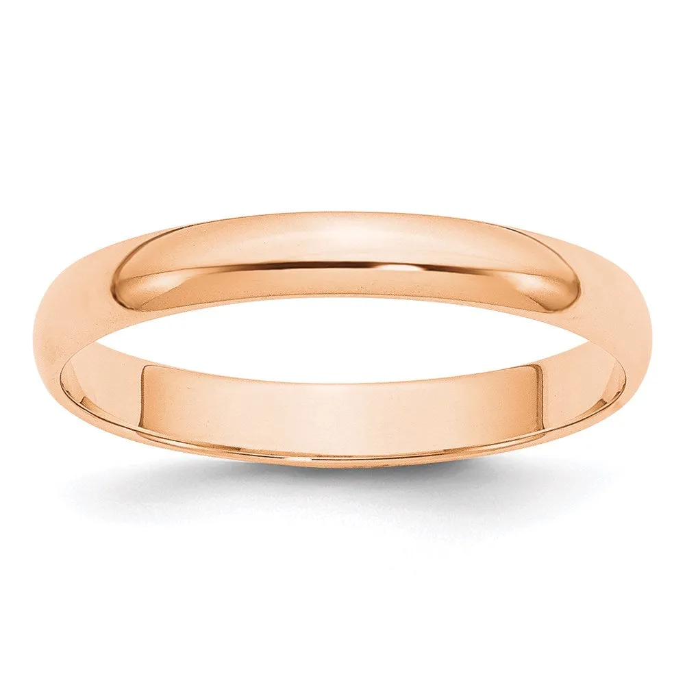 2mm to 6mm 10K Rose Gold Light Weight Half Round Standard Fit Band