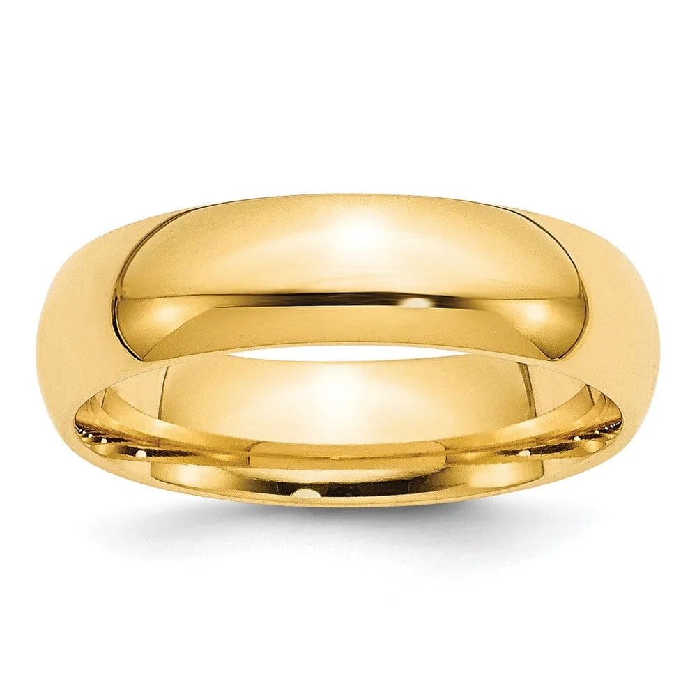 2mm to 6mm 10K Yellow Gold Domed Comfort Fit Band