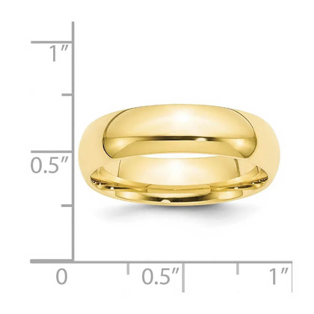 2mm to 6mm 10K Yellow Gold Domed Comfort Fit Band