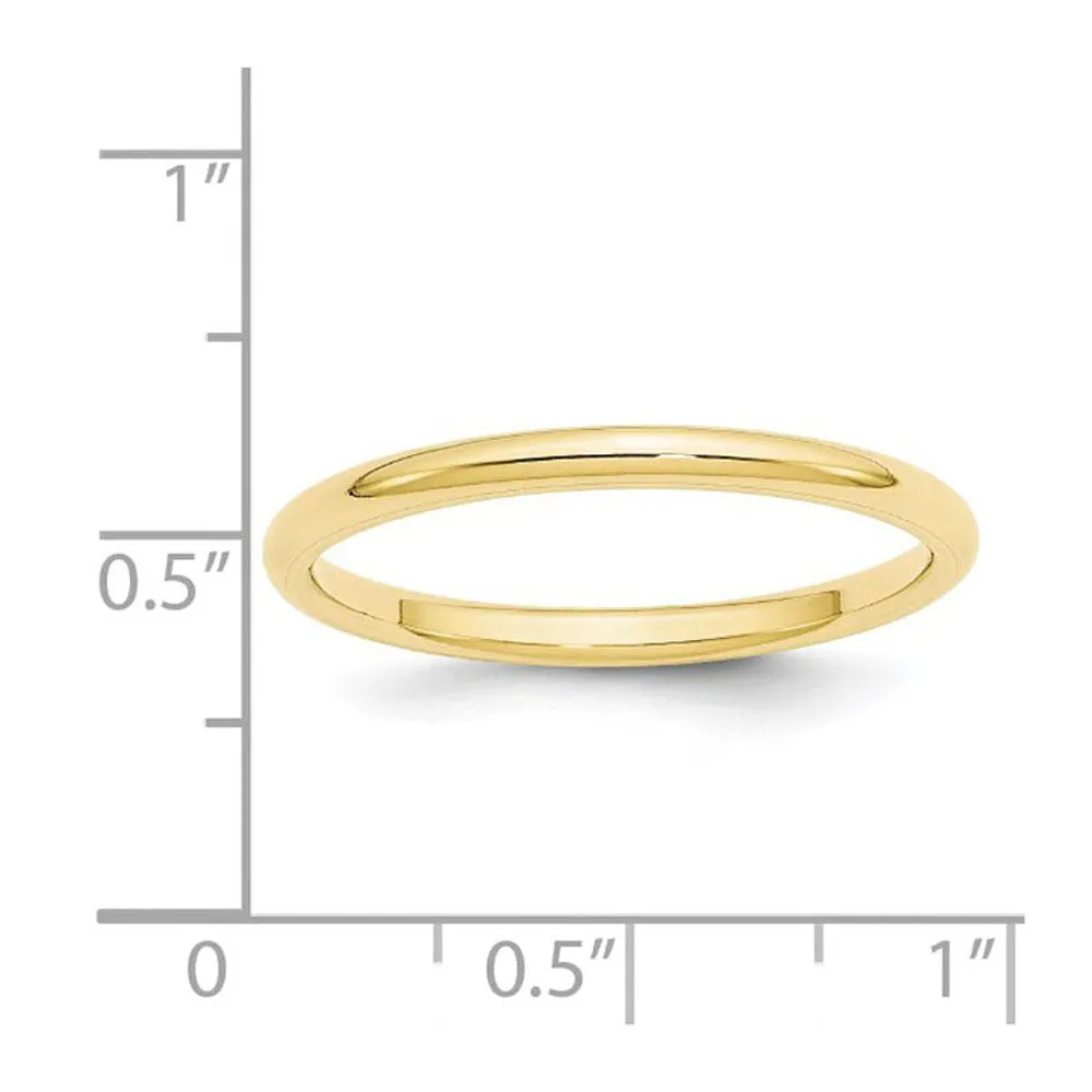 2mm to 6mm 10K Yellow Gold Domed Comfort Fit Band