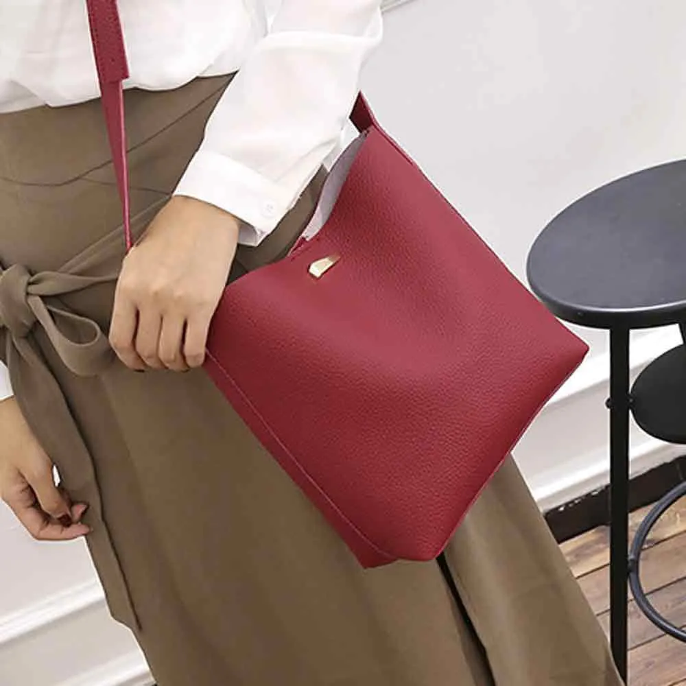 2PC Women Simple Messenger Bags PU Leather Mini Crossbody Bag bolsos femenina