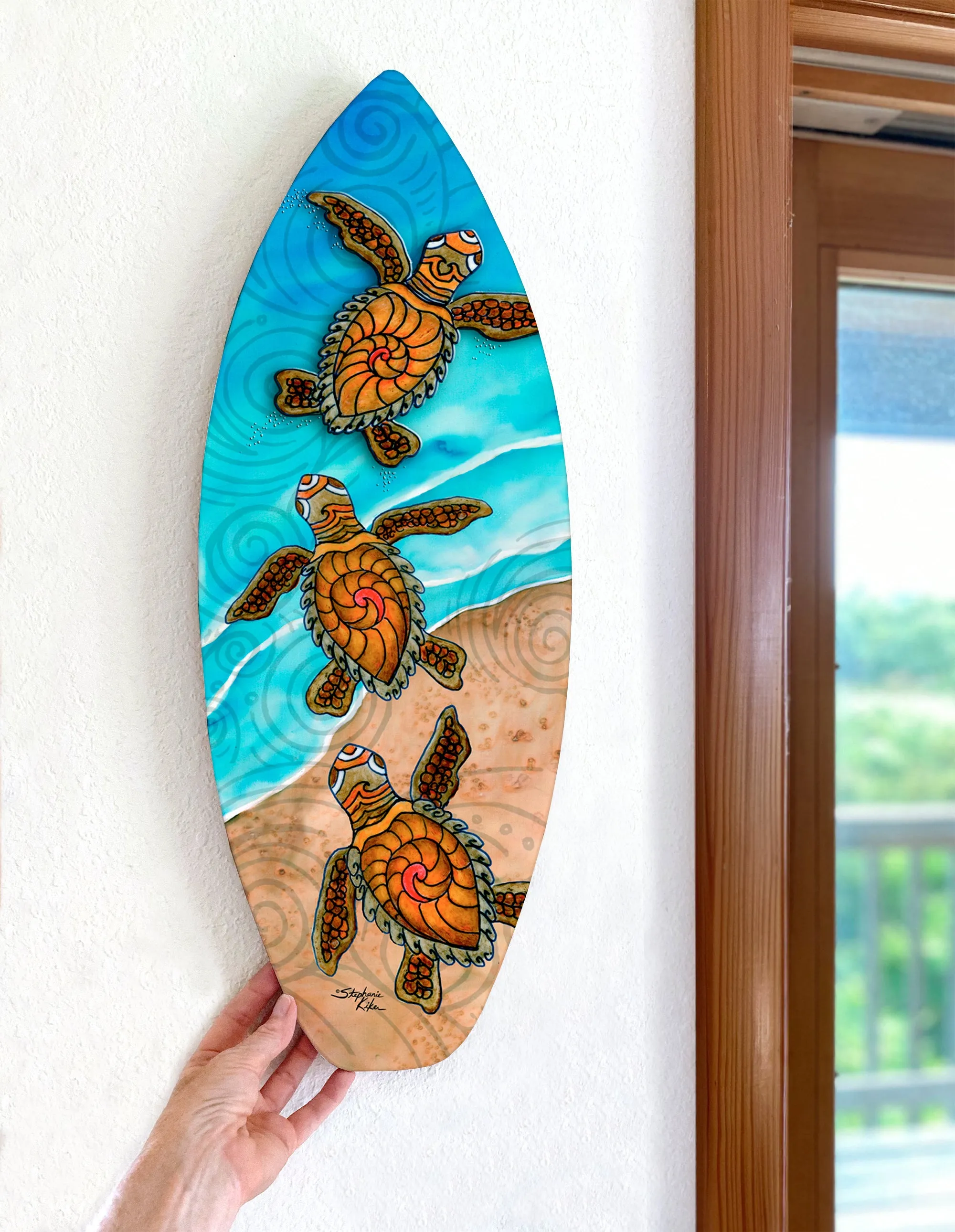 3 Baby Turtles Surfboard Wall Art