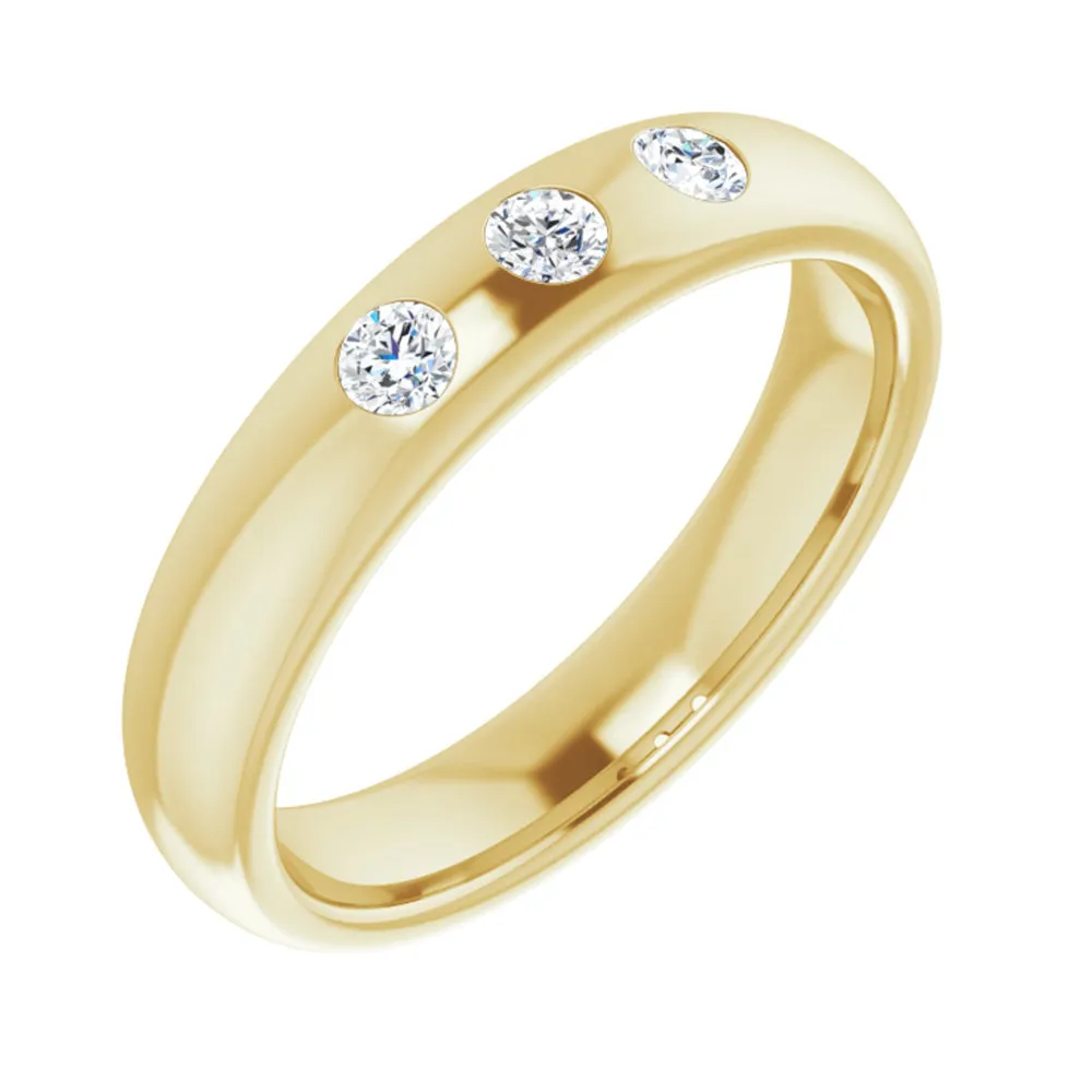 4mm 14k Yellow Gold 1/5Ctw Diamond 3 Stone Half Round Comfort Fit Band