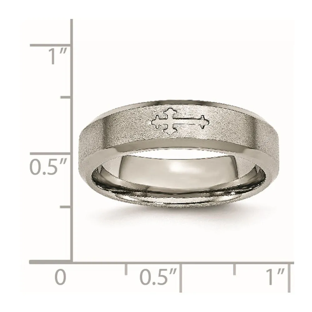 6mm Titanium Recessed Cross Beveled Edge Standard Fit Band