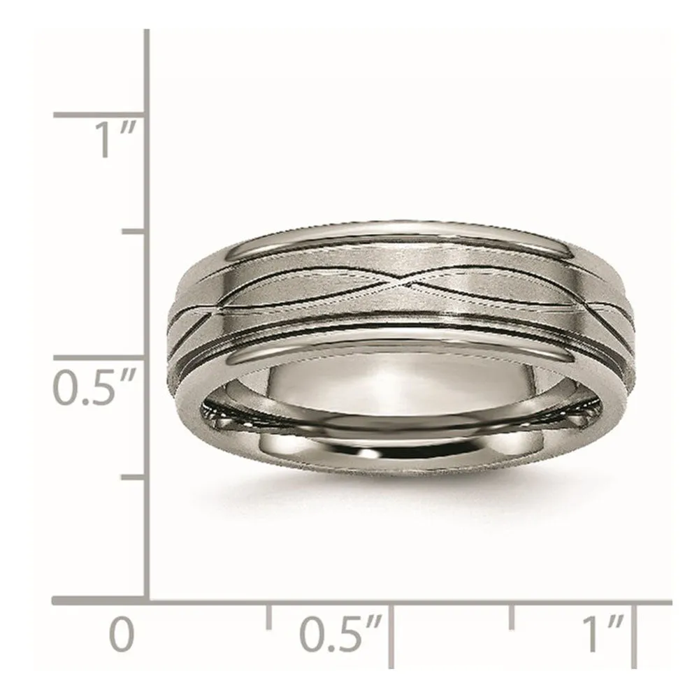 7mm Titanium Crisscross Design Grooved Edge Standard Fit Band