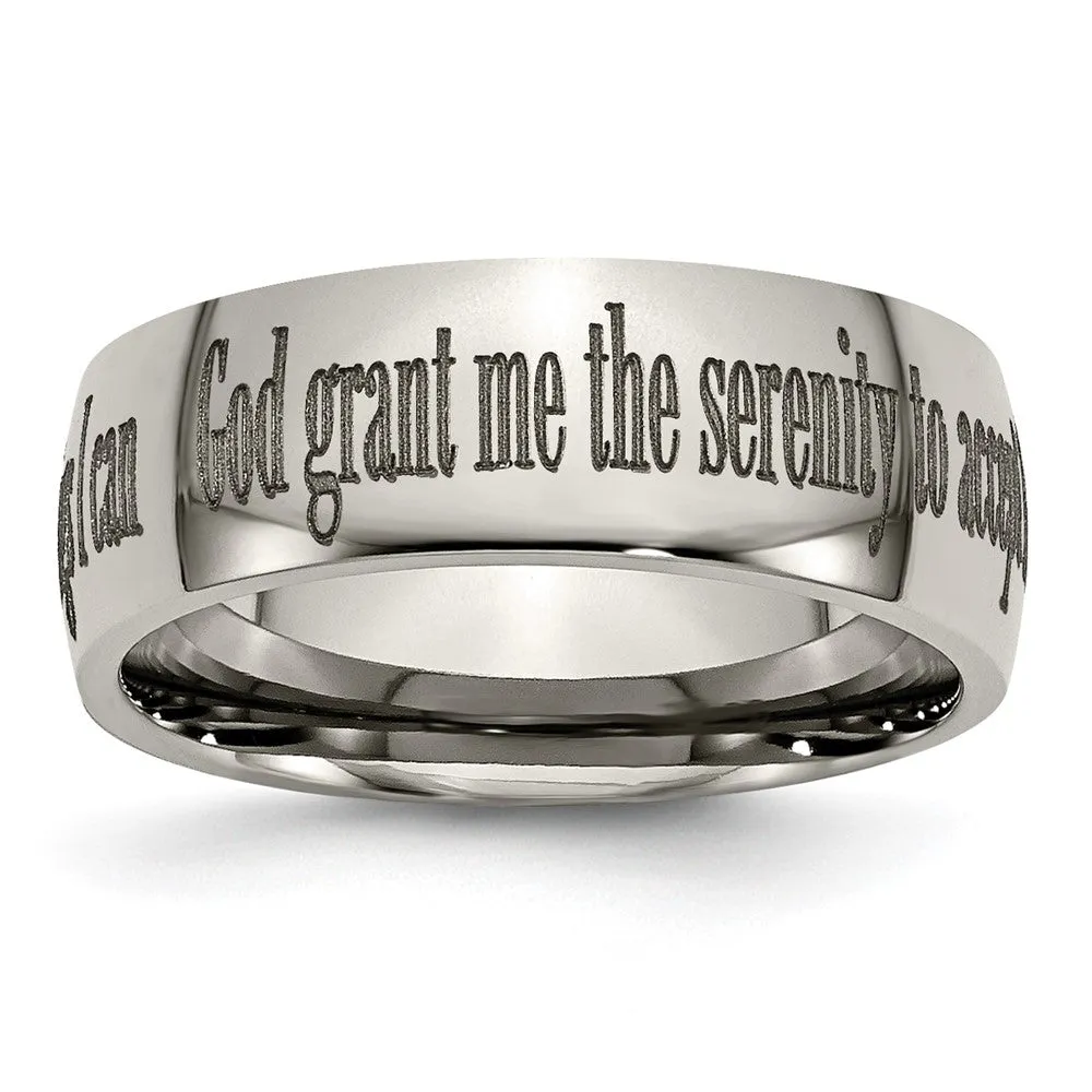 8mm Titanium Domed Serenity Prayer Etched & Polished Standard Fit Band