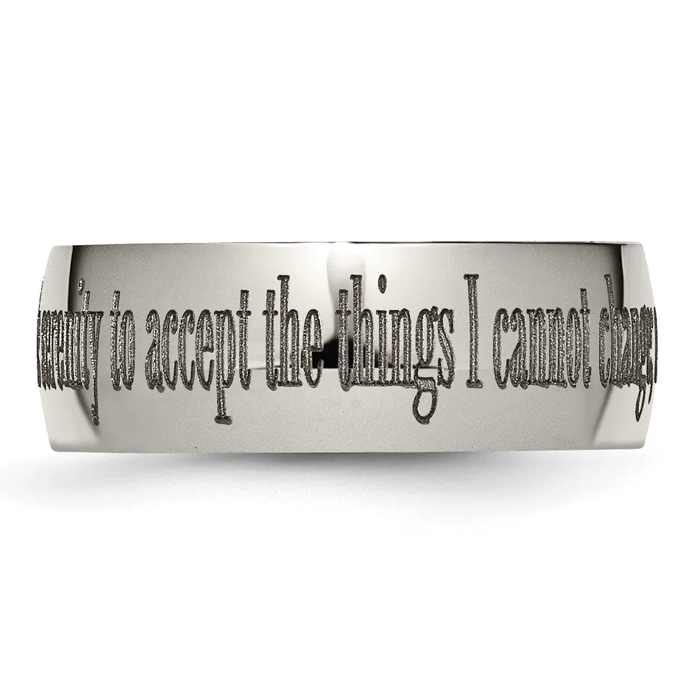 8mm Titanium Domed Serenity Prayer Etched & Polished Standard Fit Band