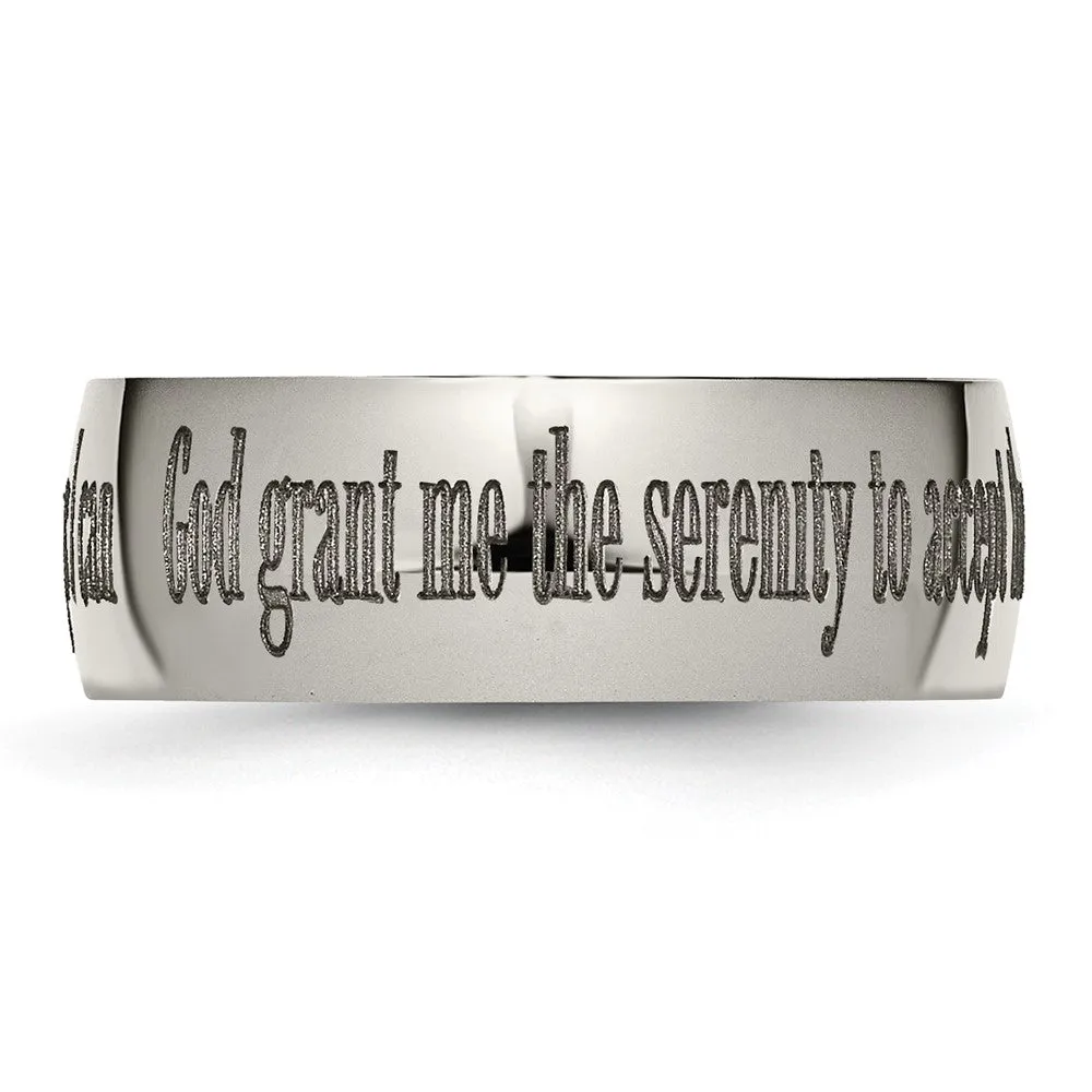 8mm Titanium Domed Serenity Prayer Etched & Polished Standard Fit Band