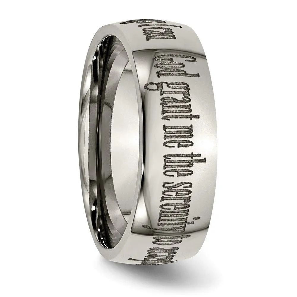 8mm Titanium Domed Serenity Prayer Etched & Polished Standard Fit Band