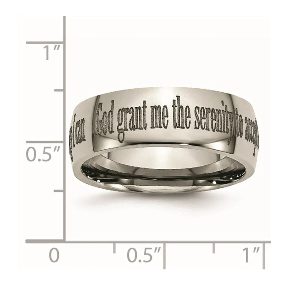 8mm Titanium Domed Serenity Prayer Etched & Polished Standard Fit Band