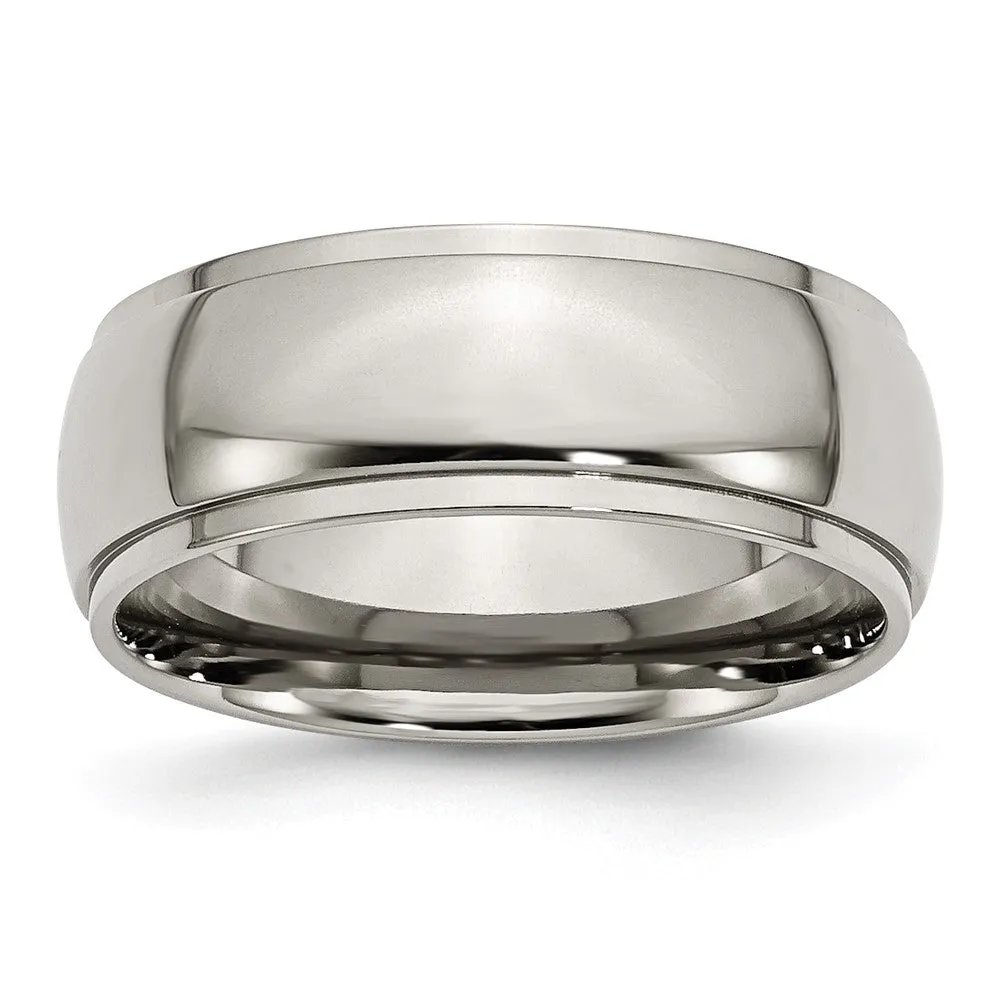 8mm Titanium Polished Domed Ridged Edge Standard Fit Band