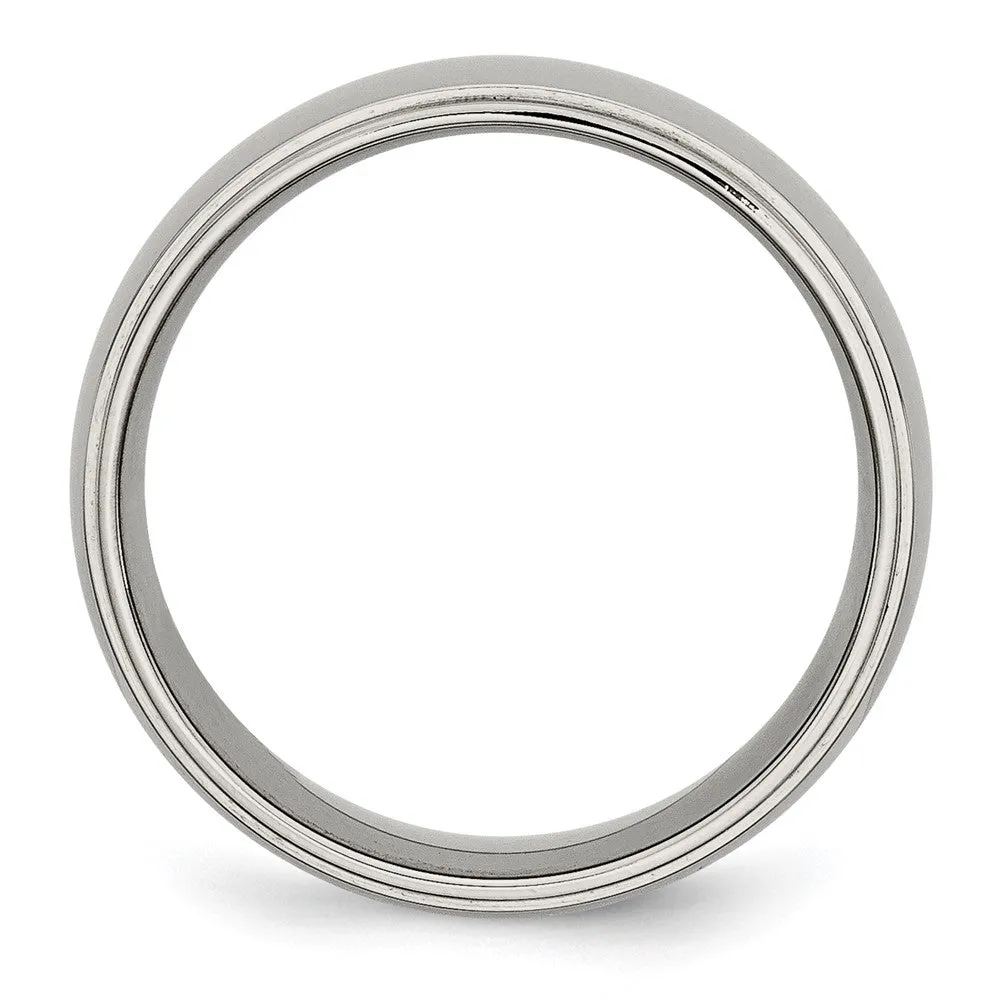 8mm Titanium Polished Domed Ridged Edge Standard Fit Band