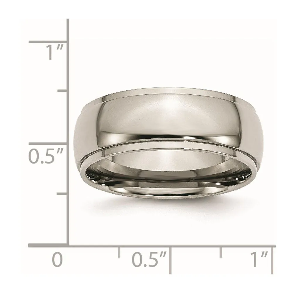 8mm Titanium Polished Domed Ridged Edge Standard Fit Band