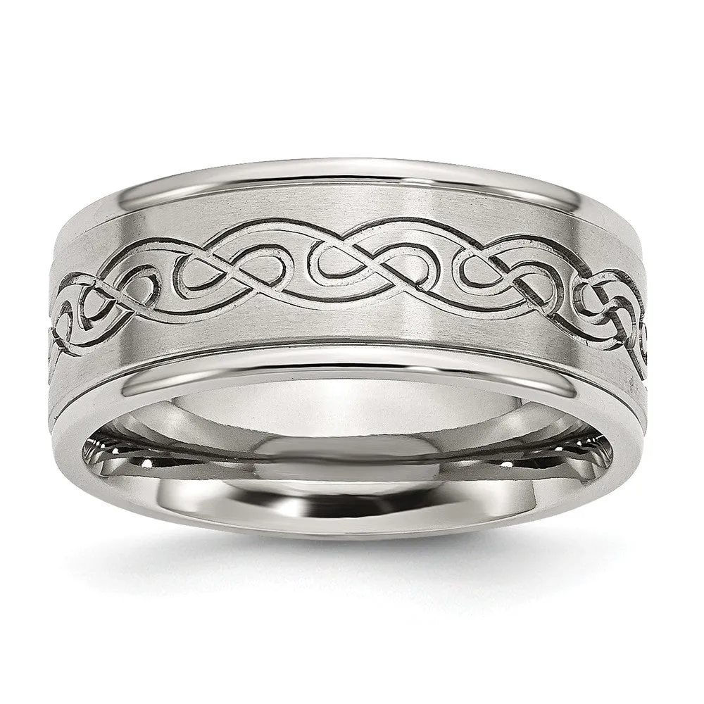 9mm Stainless Steel Scroll Design Ridged Edge Comfort Fit Band