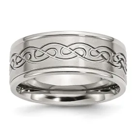 9mm Stainless Steel Scroll Design Ridged Edge Comfort Fit Band