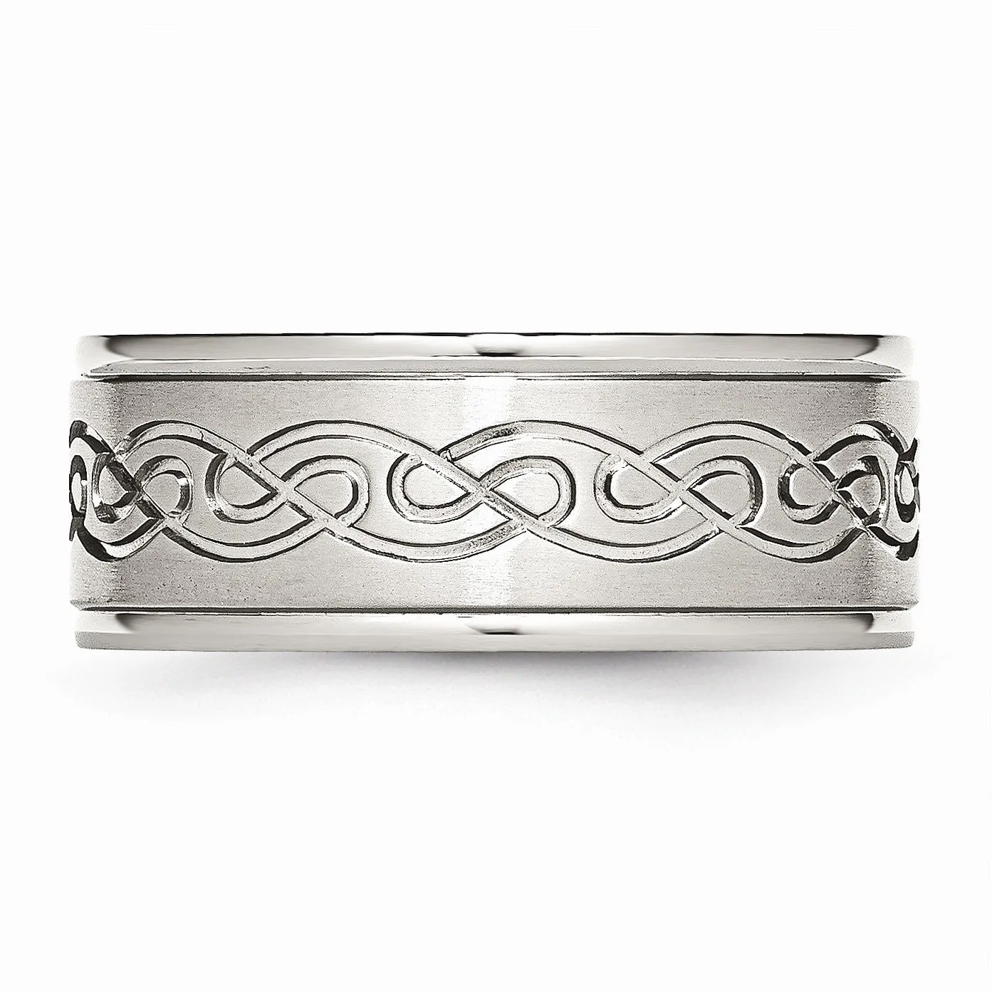 9mm Stainless Steel Scroll Design Ridged Edge Comfort Fit Band