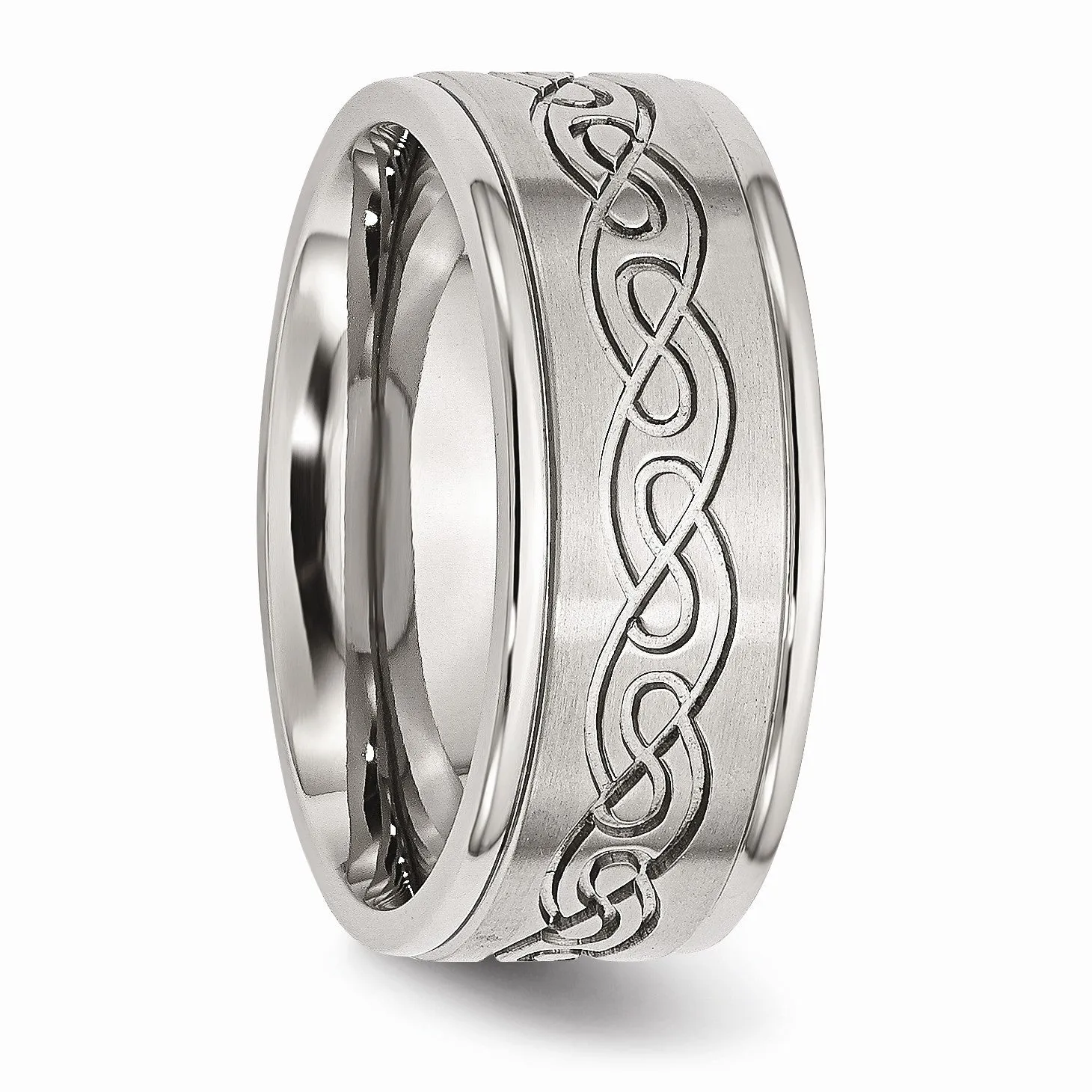 9mm Stainless Steel Scroll Design Ridged Edge Comfort Fit Band