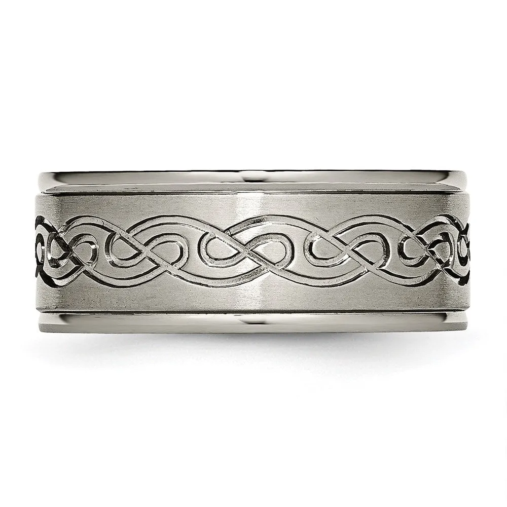 9mm Titanium Scroll Design Rounded Edge Standard Fit Band