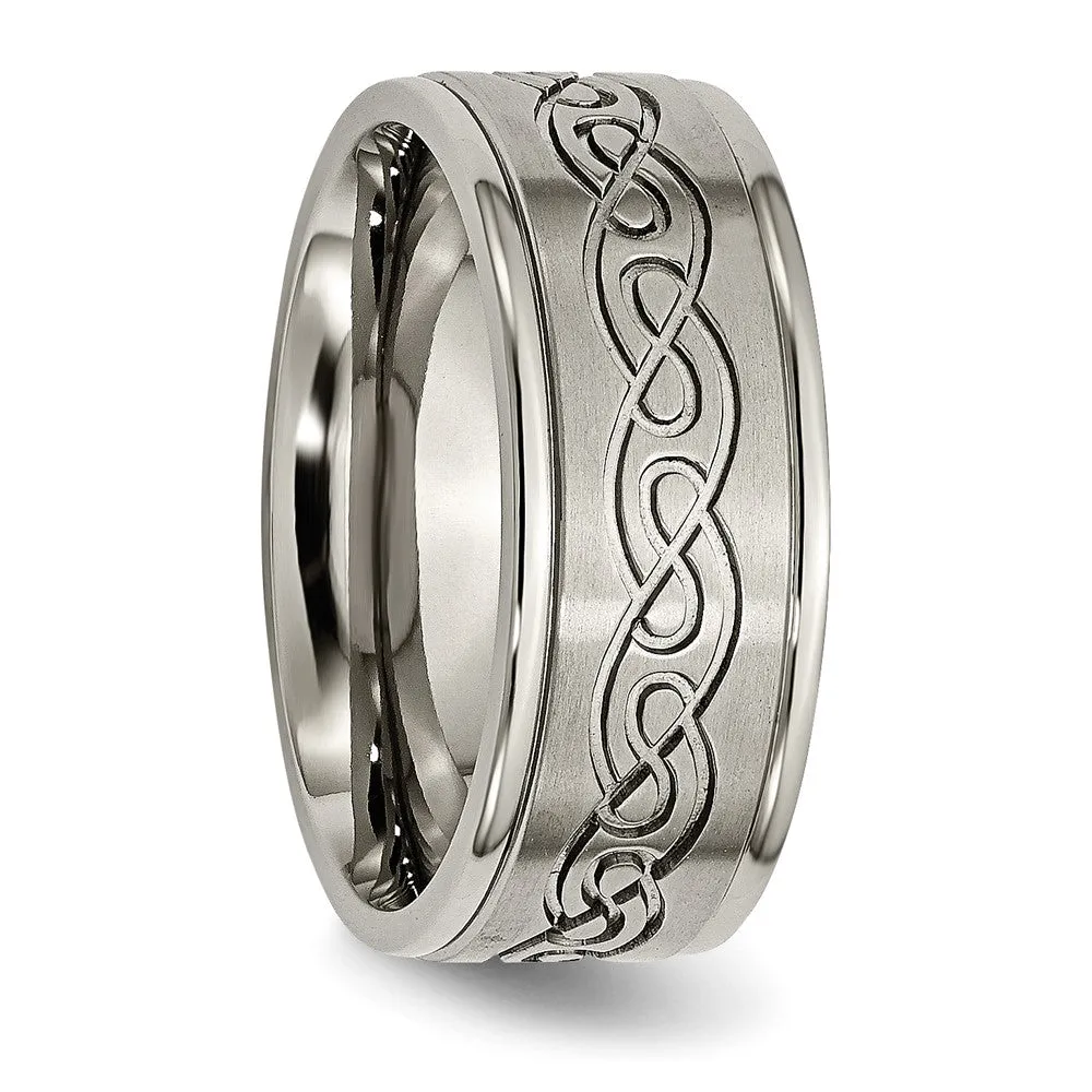 9mm Titanium Scroll Design Rounded Edge Standard Fit Band