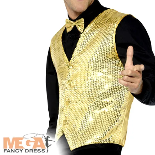 Adults Gold Sequin Waistcoat Cabaret Showtime Fancy Dress Costume Accessory