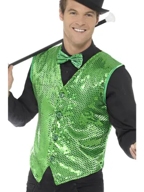 Adults Green Sequin Waistcoat Fancy Dress Cabaret Showtime Costume Accessory