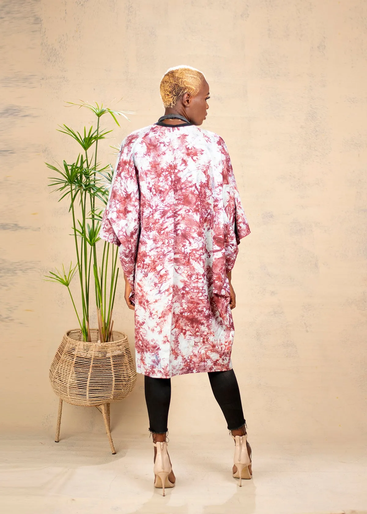 AIMAS Basan Orange Printed Adire Kimono