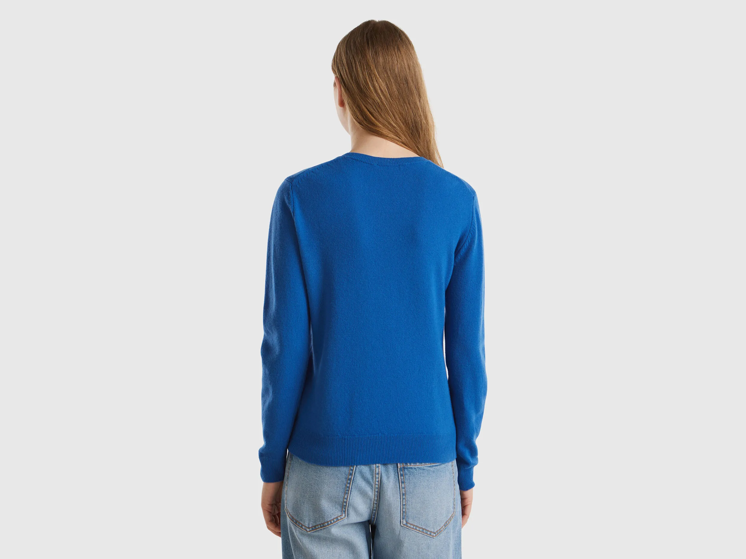 Air force blue crew neck sweater in pure Merino wool - Air Force Blue | Benetton