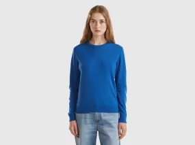 Air force blue crew neck sweater in pure Merino wool - Air Force Blue | Benetton