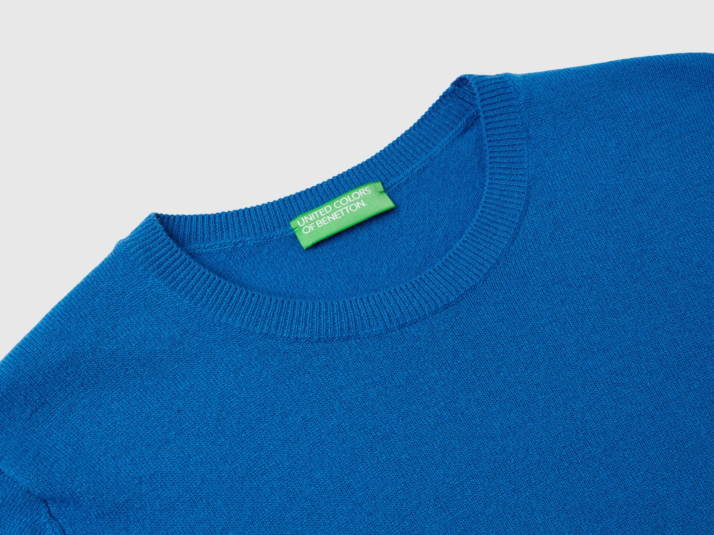 Air force blue crew neck sweater in pure Merino wool - Air Force Blue | Benetton