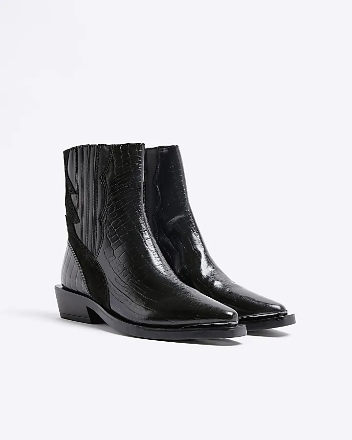 Black Chelsea Western Ankle Boots