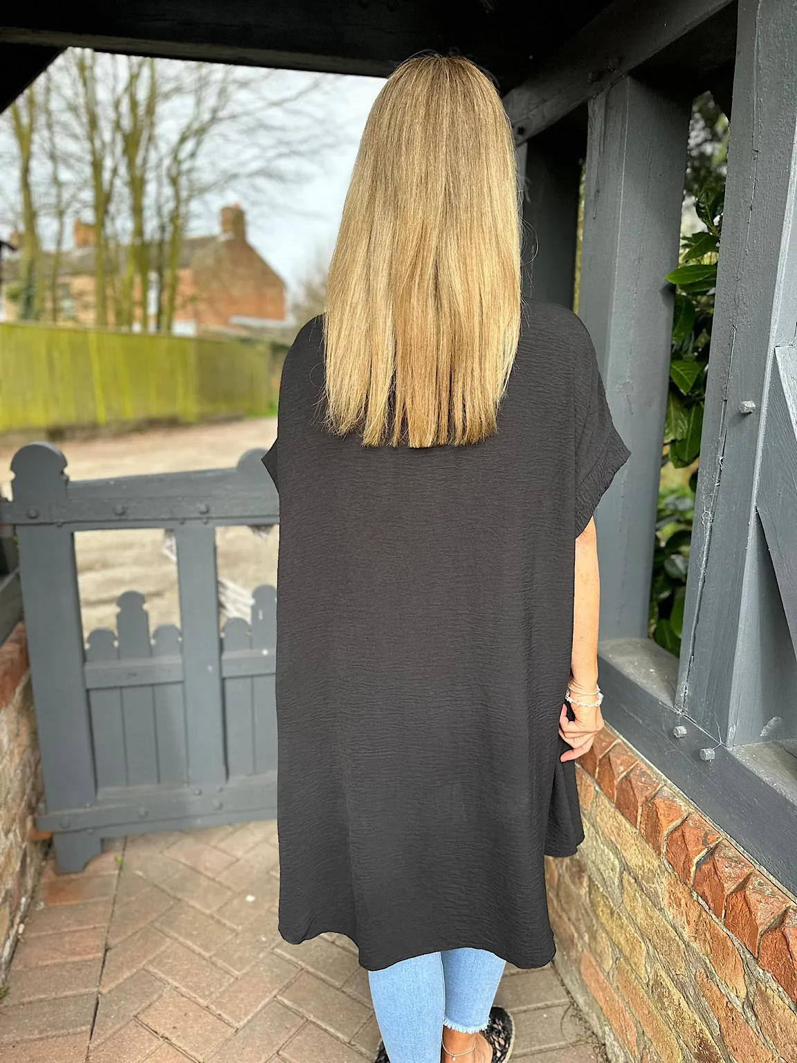 Black Dipped Hem Crepe Tunic Angie