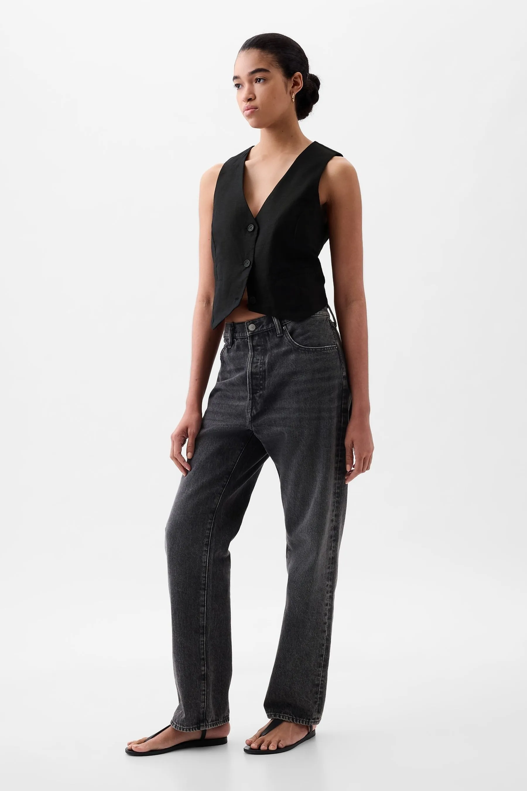 Black Linen Cotton Waistcoat