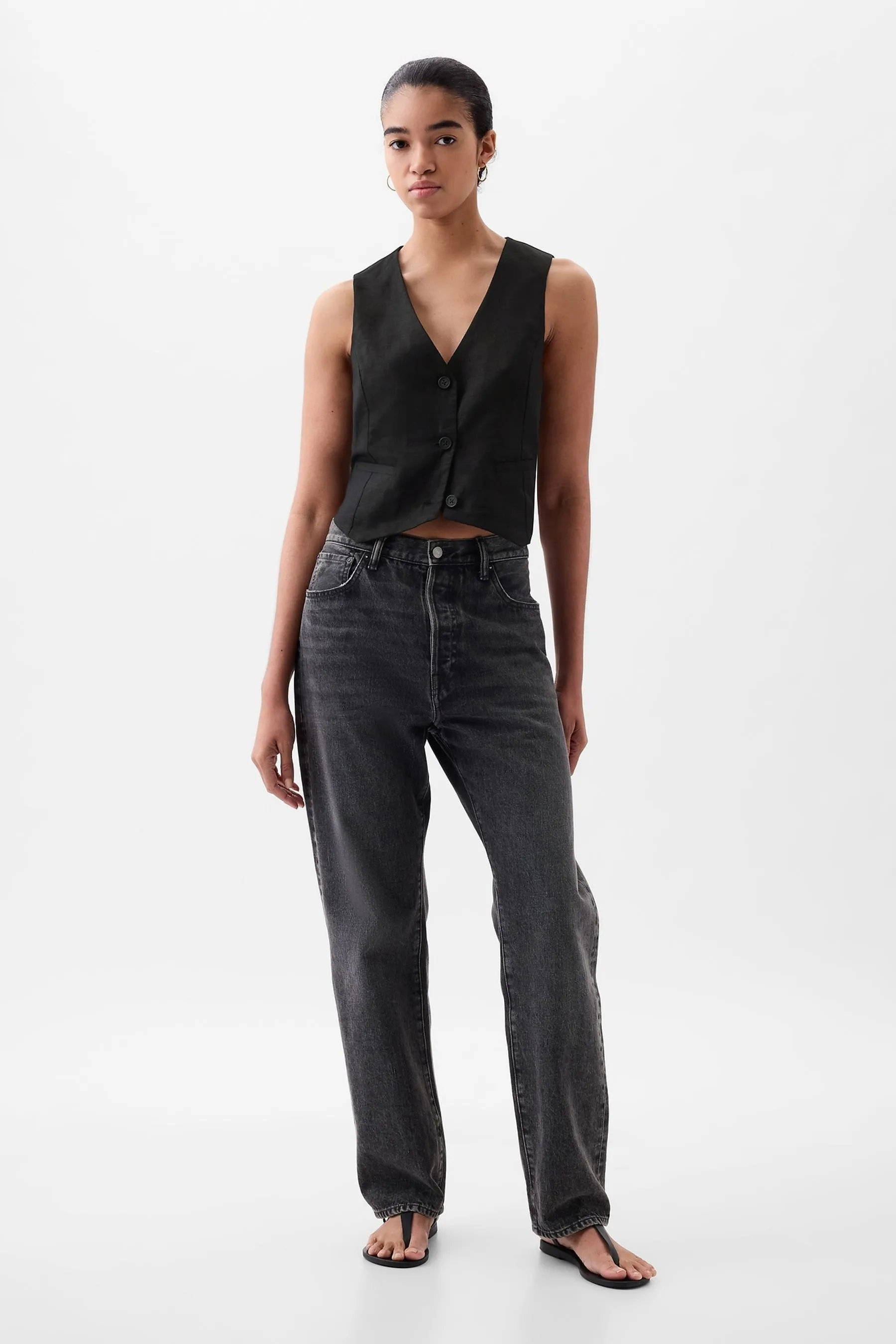 Black Linen Cotton Waistcoat