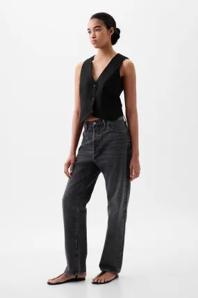 Black Linen Cotton Waistcoat