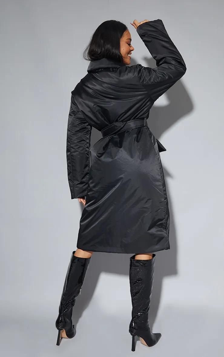 Black Nylon Padded Midi Coat