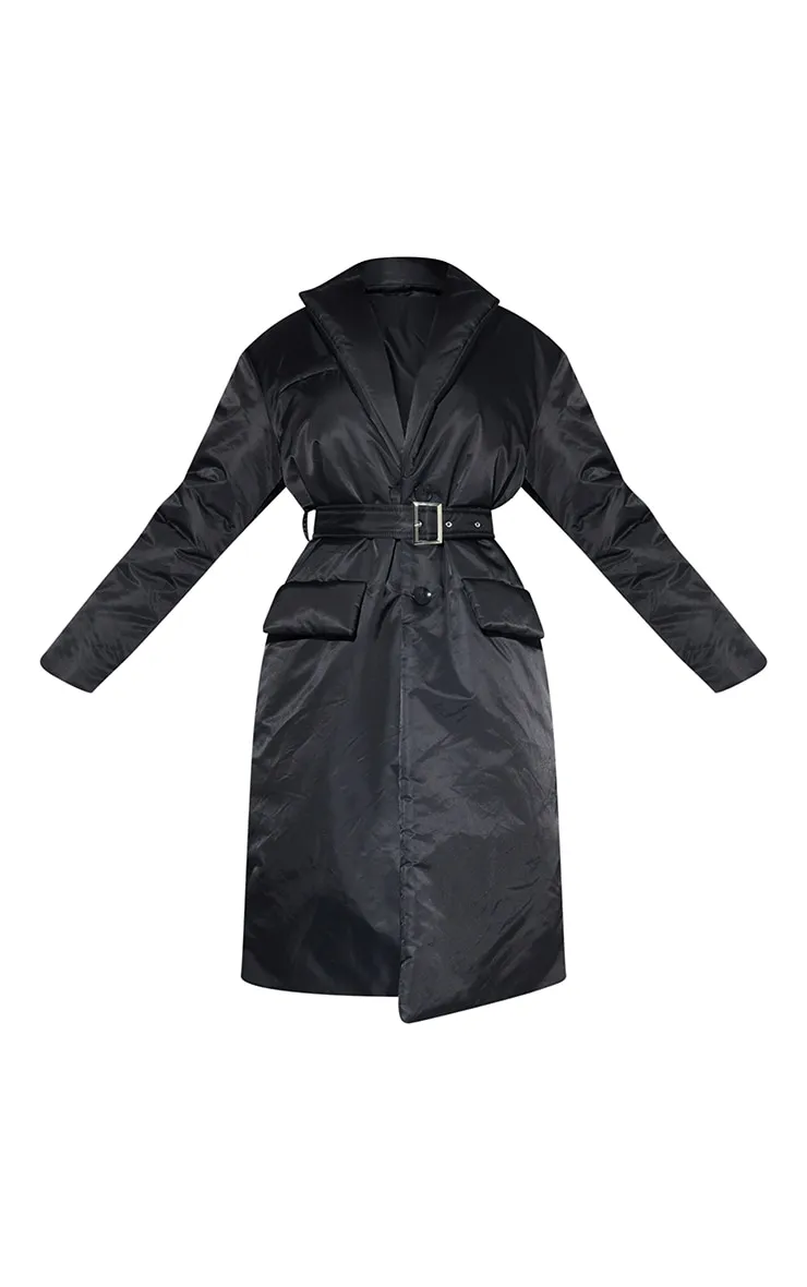 Black Nylon Padded Midi Coat