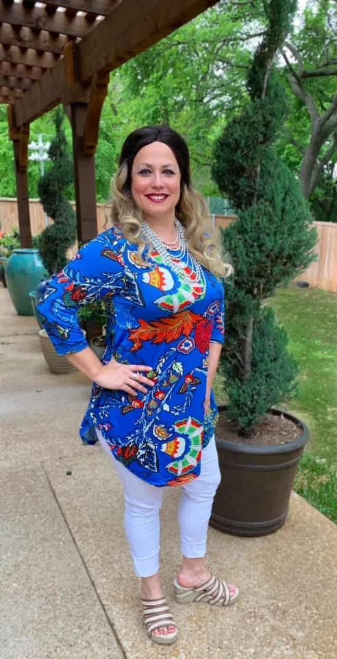 Blue Floral Scoop Tunic Top