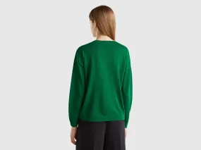 Boat neck sweater in pure Merino wool - Green | Benetton