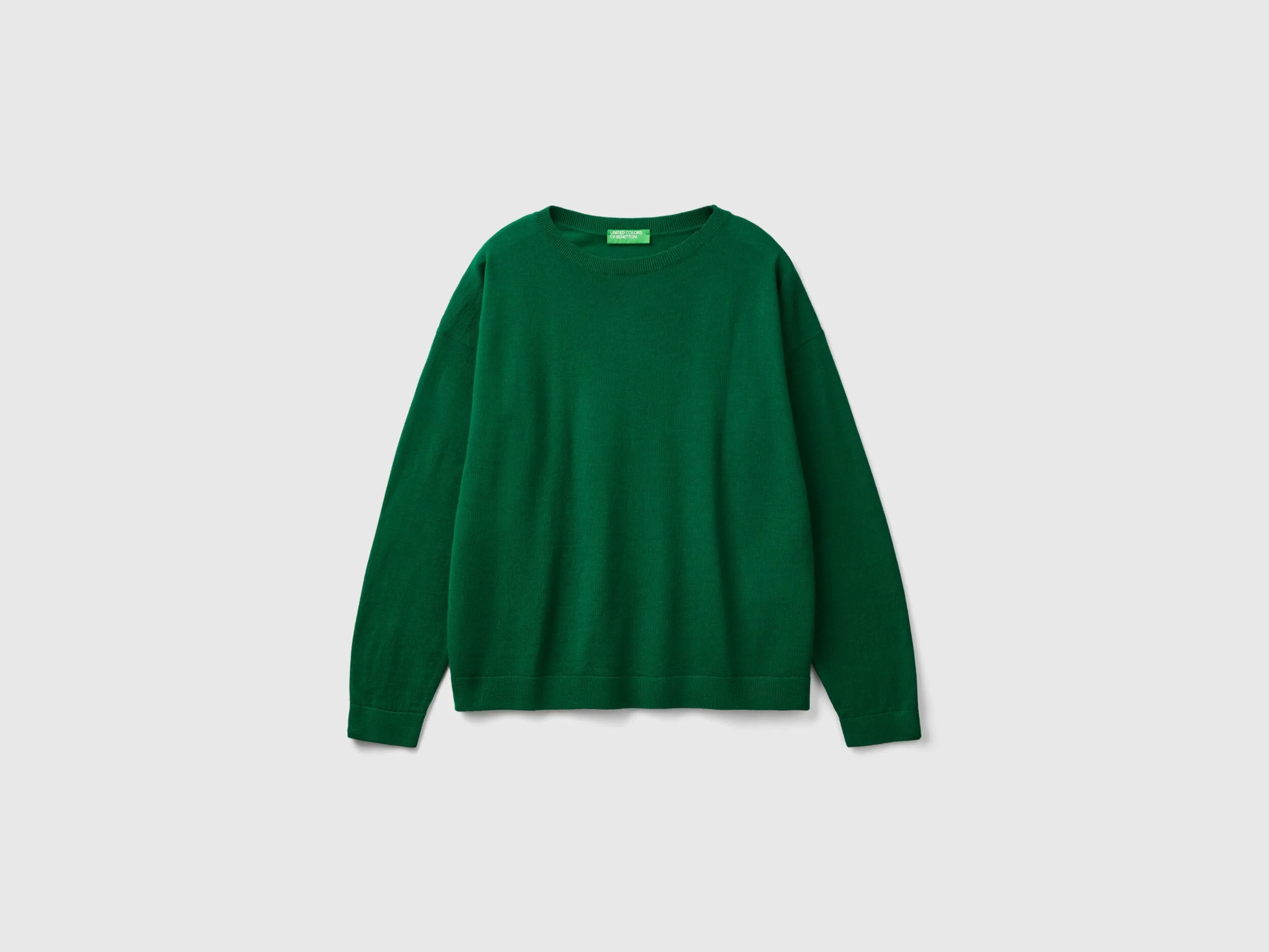 Boat neck sweater in pure Merino wool - Green | Benetton