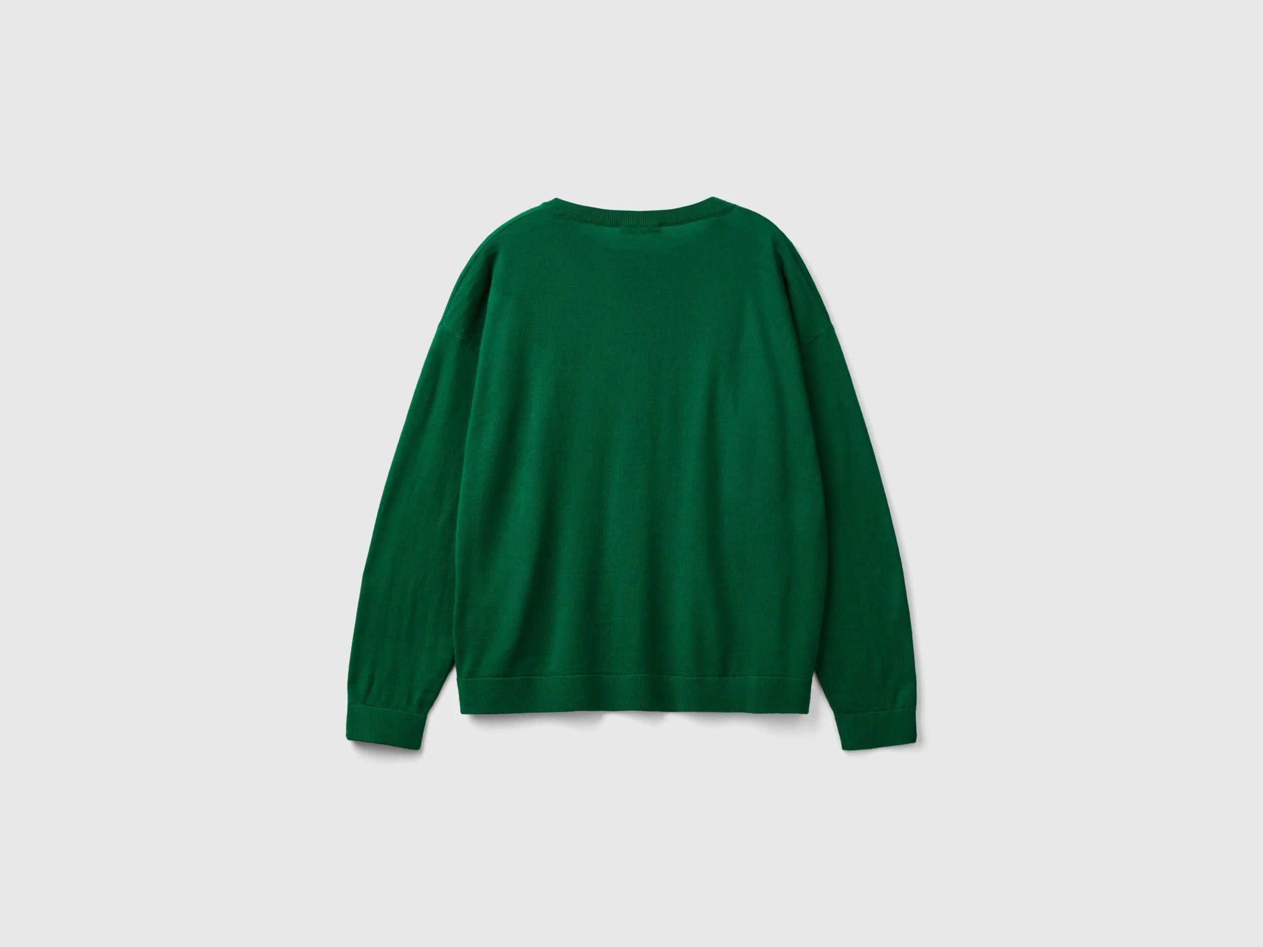 Boat neck sweater in pure Merino wool - Green | Benetton